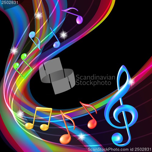 Image of Colorful abstract notes music background.