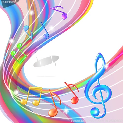 Image of Colorful abstract notes music background.