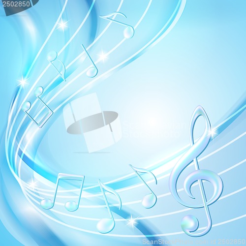 Image of Blue abstract notes music background.