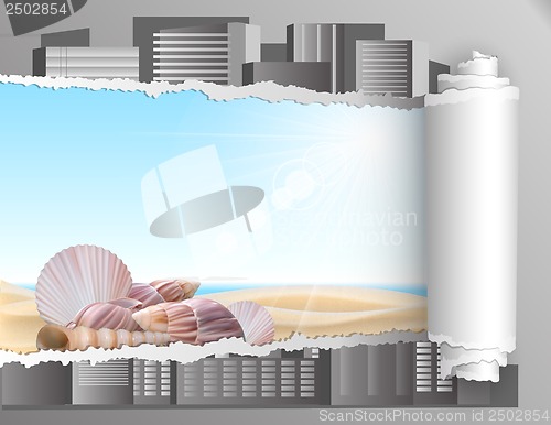 Image of Torn paper with summer background.