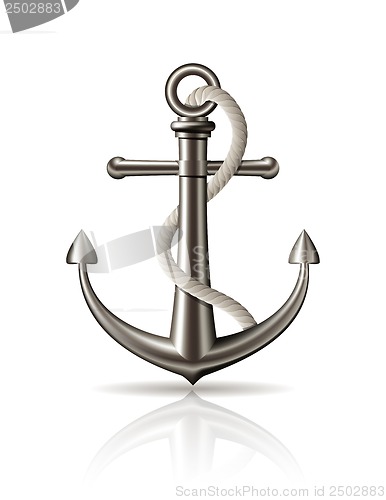 Image of Anchor with rope on white background.