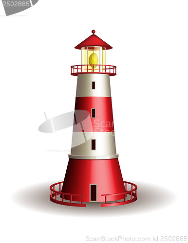 Image of Red lighthouse isolated on white background.