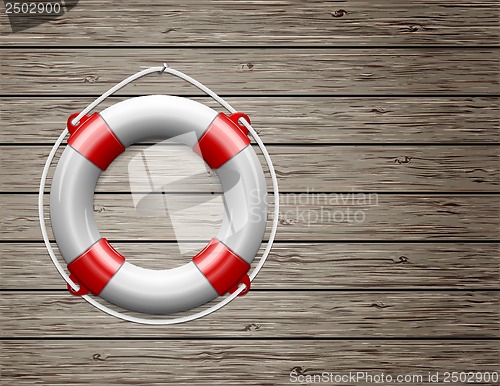 Image of Life Buoy on  a Wooden Paneled Wall