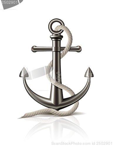 Image of Anchor with rope on white background.