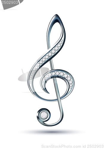 Image of Silver treble clef with diamonds