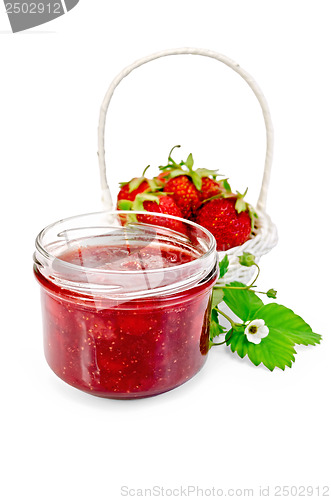 Image of Jam strawberry with strawberries in a basket