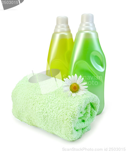 Image of Fabric softener in two bottles with chamomile