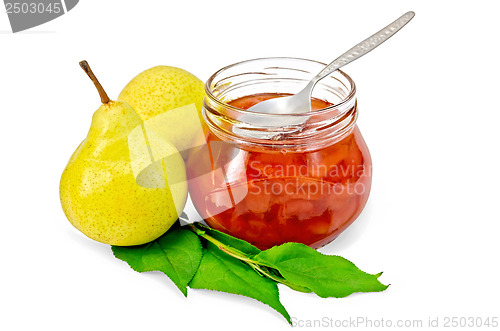 Image of Jam pear with pears and spoon
