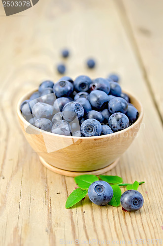 Image of Blueberries in a wooden bowl on the board