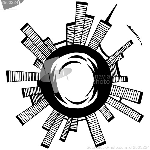 Image of Vector illustration. City. Black outline sketch