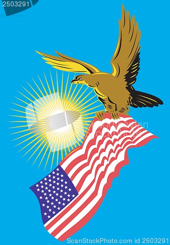 Image of American Bald Eagle Carry Flag Retro