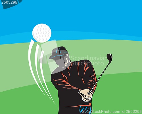 Image of Golfer Swinging Club Retro