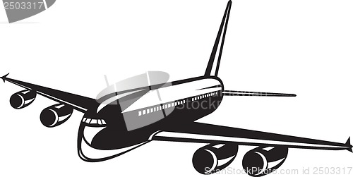 Image of Commercial Jet Plane Airline Woodcut