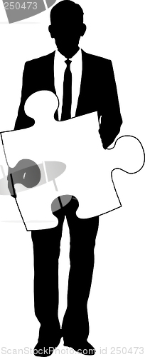 Image of businessman holding jigsaw