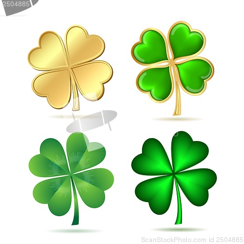 Image of Set of four-leaf clovers isolated on white.