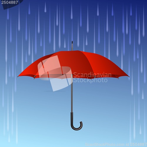Image of Red umbrella and rain drops