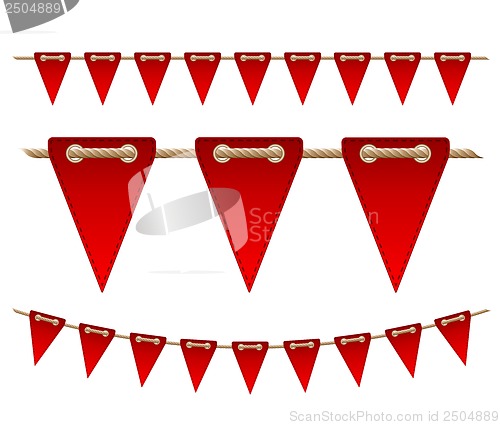 Image of Festive red flags on white background