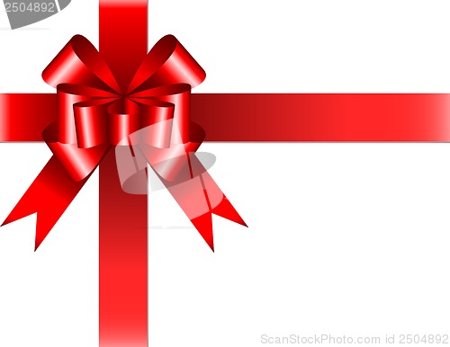 Image of Shiny red ribbon with bow on white background