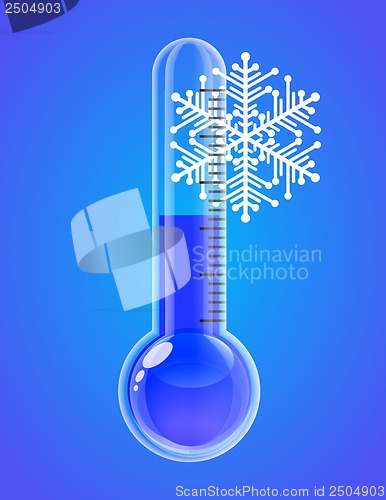 Image of Thermometer with snowflakes. Cold weather.