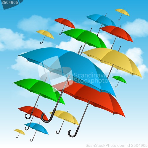 Image of Vector colorful umbrellas flying high