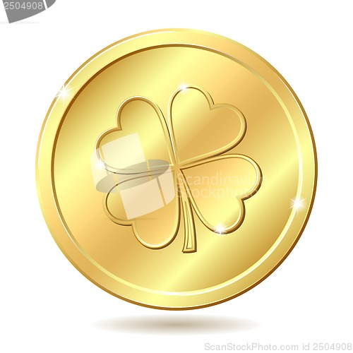Image of Golden coin with clover.