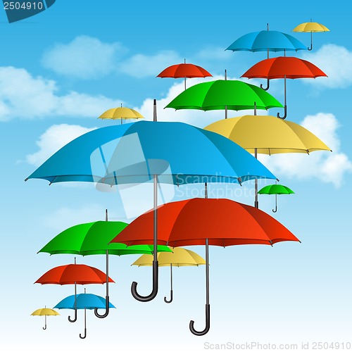 Image of Vector colorful umbrellas flying high