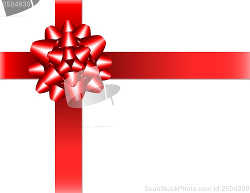 Image of Shiny red ribbon with bow on white background