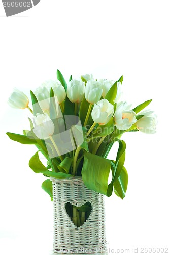 Image of tulips in basket with heart