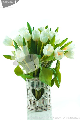Image of tulips in basket with heart