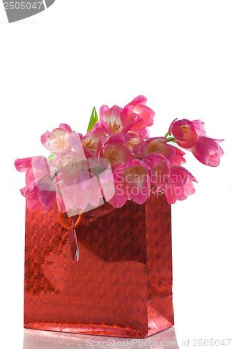 Image of Bouquet of tulips in gift package