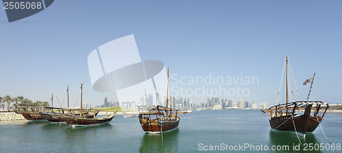 Image of Panoramic dhows and Qatar skyline