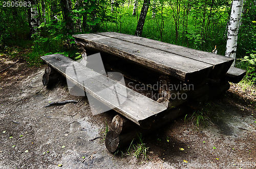 Image of wooden table and bench in a park