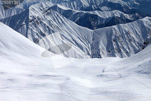 Image of View on snowy off piste slope