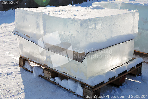 Image of big translucent ice blocs in the sunshine