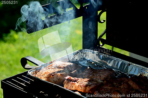 Image of meat is roasted on the grill