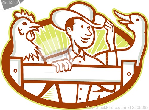 Image of Farmer With Chicken Goose Cartoon