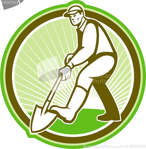 Image of Gardener Landscaper Digging Shovel Circle