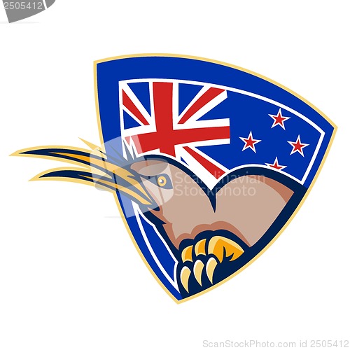 Image of Kiwi Bird New Zealand Flag Shield Retro