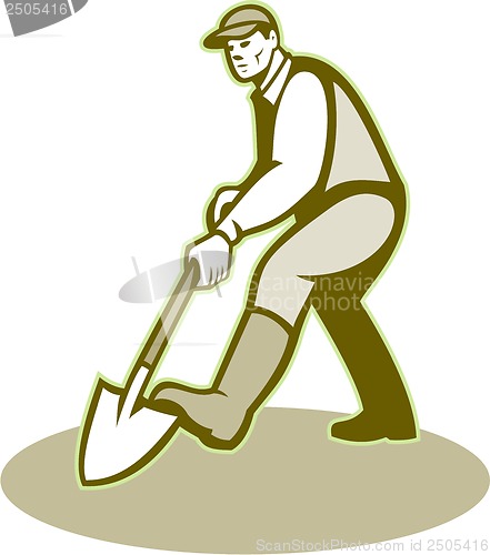 Image of Gardener Landscaper Digging Shovel Retro