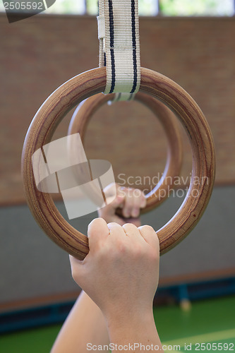 Image of Human hanging in gymnastic rings