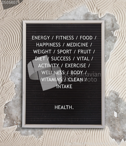 Image of Health concept in plastic letters on very old menu board