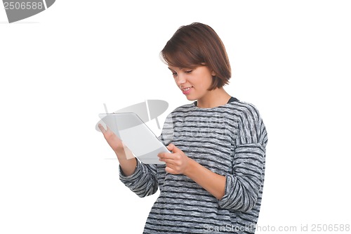 Image of Nice teenage girl with tablet pc