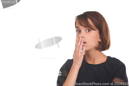 Image of Surprised teenage girl on white background