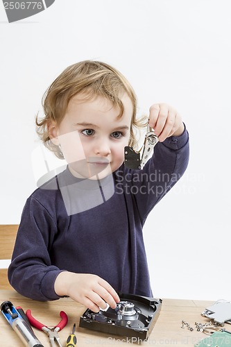 Image of child repairing hard disk drive