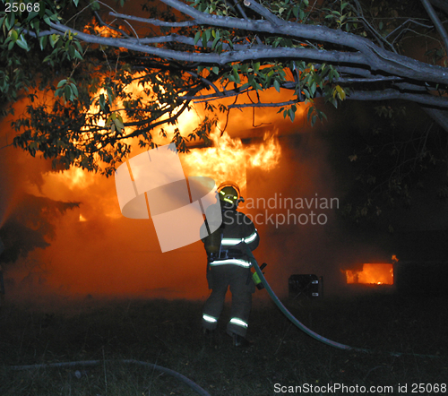 Image of firefighter battles a house fire