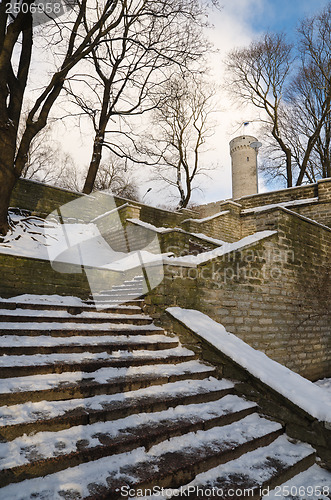 Image of Stairs the leader on a medieval city wall in Tallinn