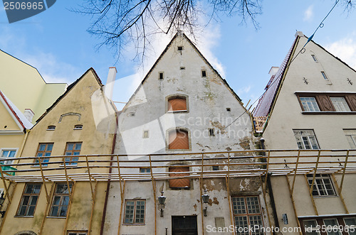 Image of The facade of old buildings requiring restoration