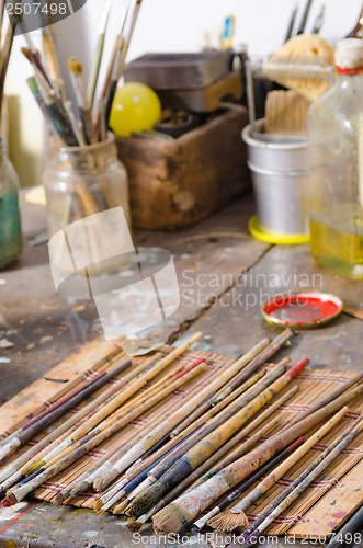 Image of Paintbrushes in an atelier