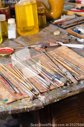 Image of Paintbrushes in an atelier