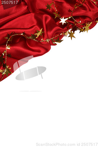 Image of Smooth Red Silk with golden stars as holiday background 